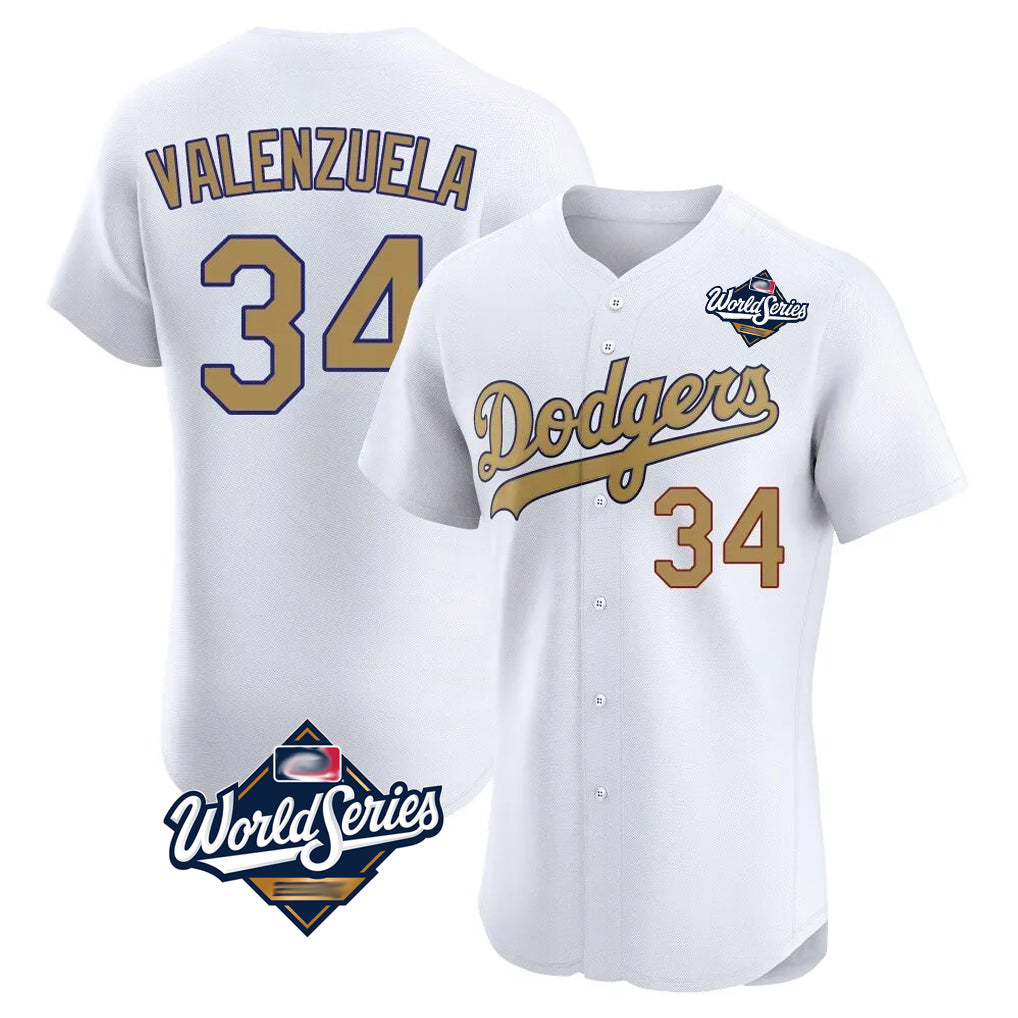 Choea LA.Dodgers #34 Fernando Valenzuela Player Gold World Series Limited Elite Home Stitched Jerseys