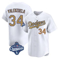 Choea LA.Dodgers #34 Fernando Valenzuela Player Gold World Series Meet Collection Limited Home Stitched Jerseys