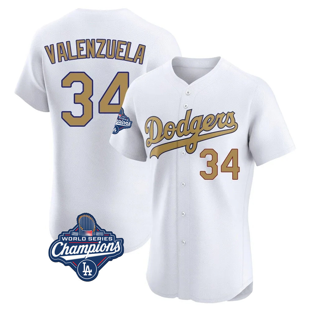 Choea LA.Dodgers #34 Fernando Valenzuela Player Gold World Series Meet Limited Elite Home Stitched Jerseys
