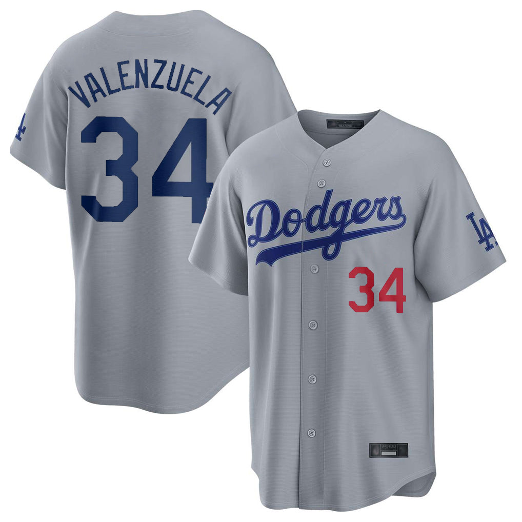 Choea LA.Dodgers #34 Fernando Valenzuela Player Gray Game Home Stitched Jerseys