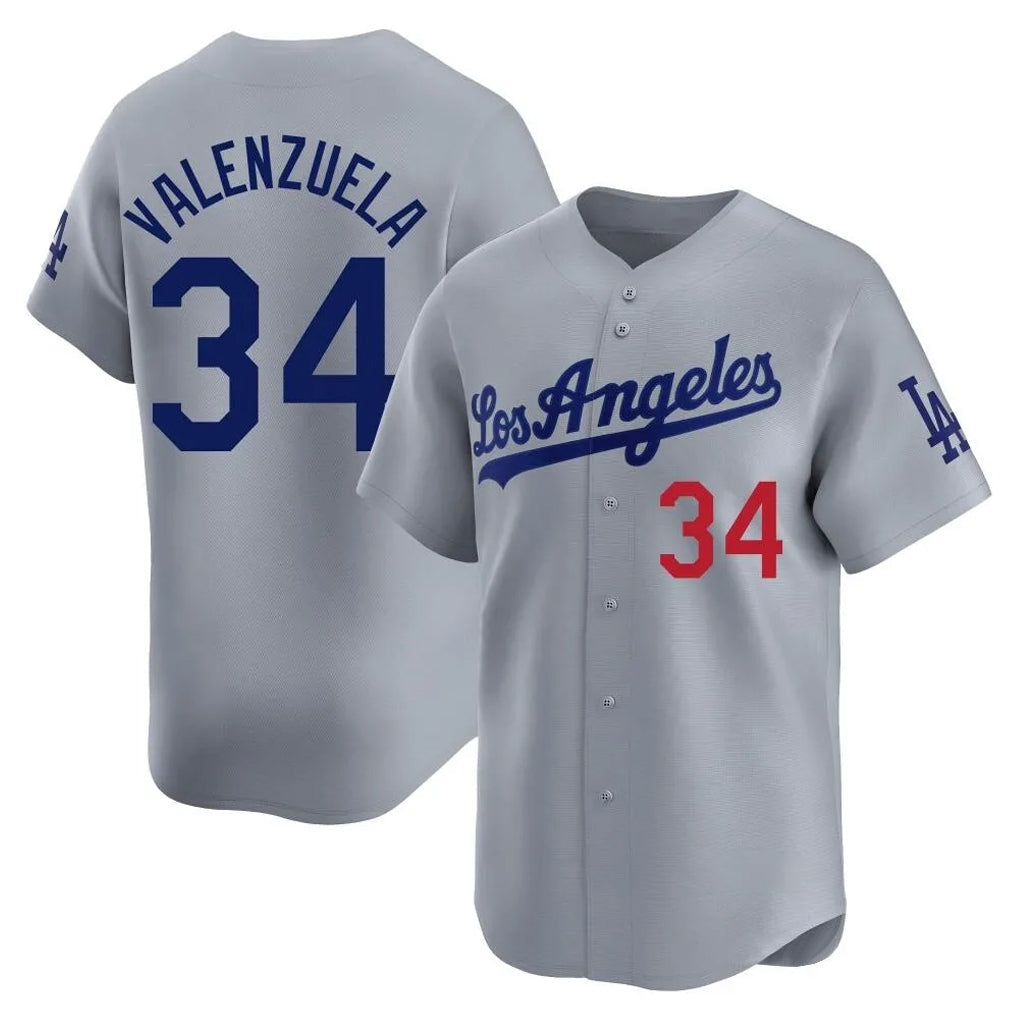 Choea LA.Dodgers #34 Fernando Valenzuela Player Gray Limited Home Stitched Jerseys