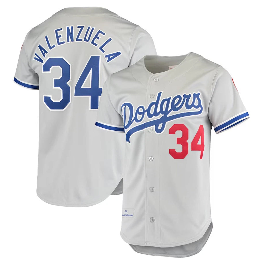 Choea LA.Dodgers #34 Fernando Valenzuela Player Gray Throwback 1981 Stitched Jerseys