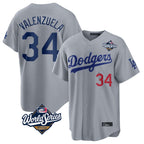 Choea LA.Dodgers #34 Fernando Valenzuela Player Gray World Series Game Home Stitched Jerseys