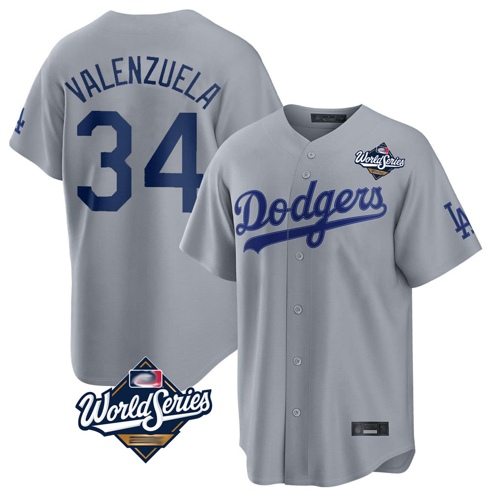 Choea LA.Dodgers #34 Fernando Valenzuela Player Gray World Series Game Stitched Jerseys
