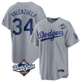 Choea LA.Dodgers #34 Fernando Valenzuela Player Gray World Series Game Stitched Jerseys