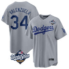Choea LA.Dodgers #34 Fernando Valenzuela Player Gray World Series Game Stitched Jerseys