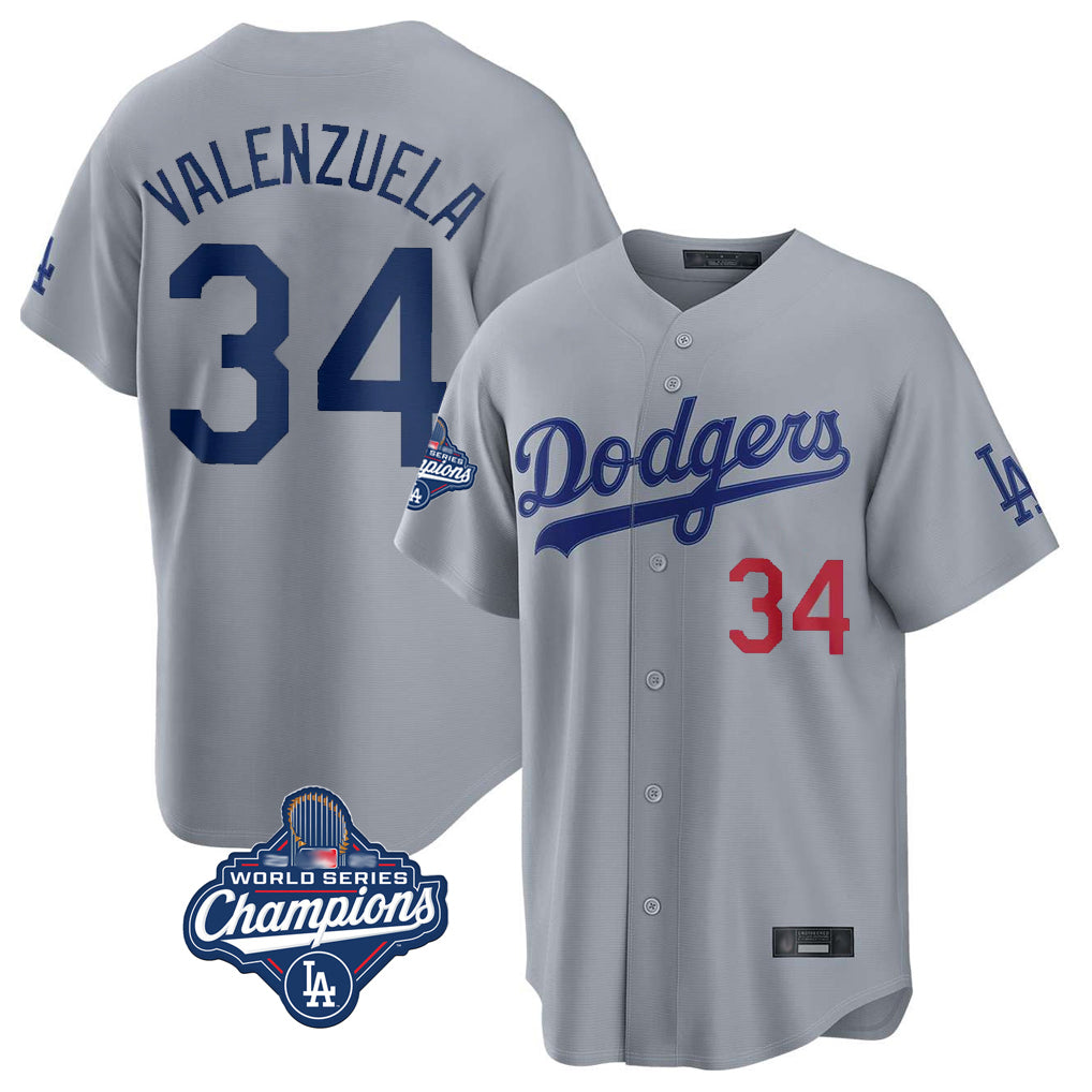 Choea LA.Dodgers #34 Fernando Valenzuela Player Gray World Series Meet Game Home Stitched Jerseys