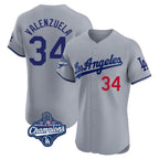 Choea LA.Dodgers #34 Fernando Valenzuela Player Gray World Series Meet Limited Elite Home Stitched Jerseys