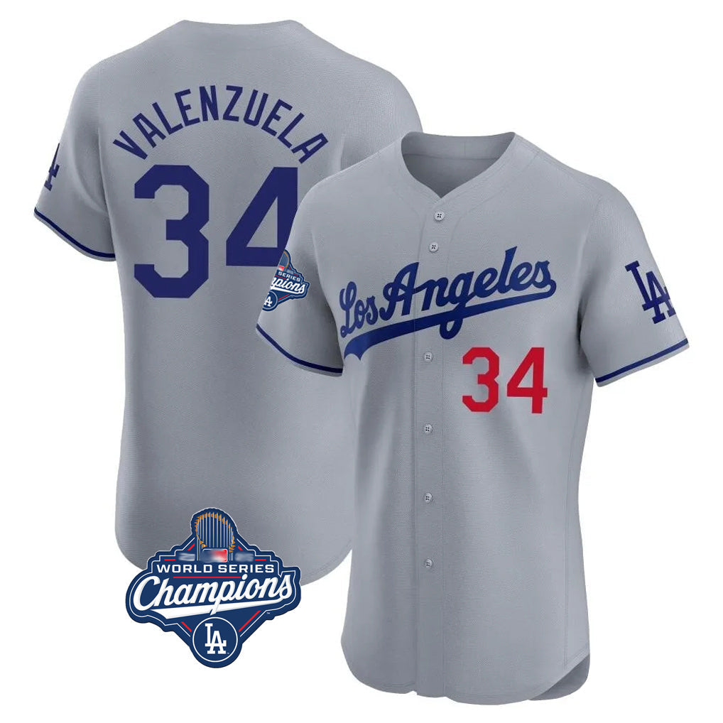 Choea LA.Dodgers #34 Fernando Valenzuela Player Gray World Series Meet Limited Elite Home Stitched Jerseys