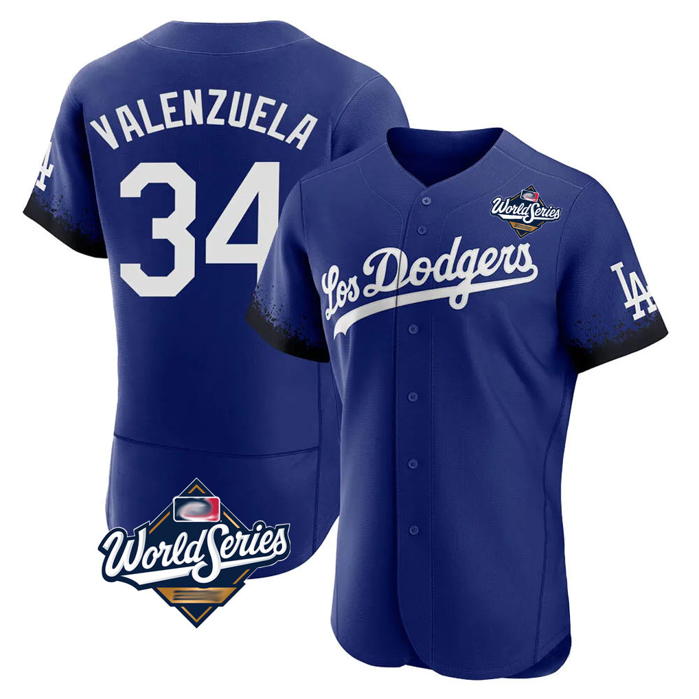 Choea LA.Dodgers #34 Fernando Valenzuela Player Royal World Series City Connect Elite Home Stitched Jerseys
