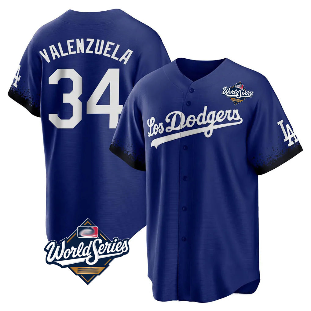 Choea LA.Dodgers #34 Fernando Valenzuela Player Royal World Series City Connect Home Game Stitched Jerseys