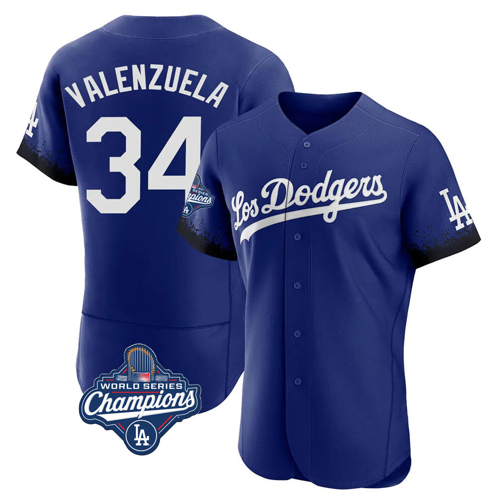 Choea LA.Dodgers #34 Fernando Valenzuela Player Royal World Series Meet City Connect Elite Home Stitched Jerseys