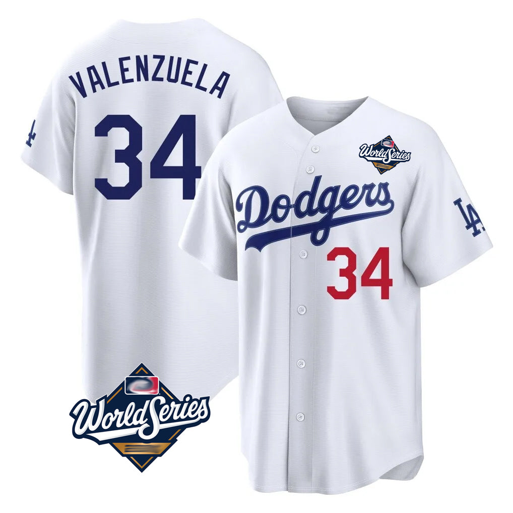 Choea LA.Dodgers #34 Fernando Valenzuela Player White World Series Home Game Stitched Jerseys