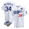 Choea LA.Dodgers #34 Fernando Valenzuela Player White World Series Home Game Stitched Jerseys