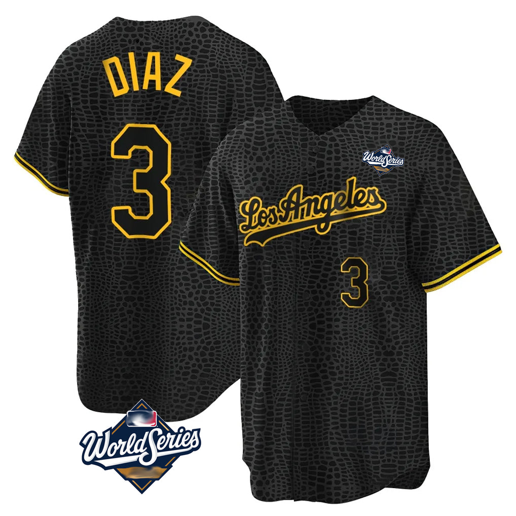 Choea LA.Dodgers #3 Edwin D¡§aaz Player Black Gold World Series Limited Home Stitched Jerseys