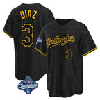 Choea LA.Dodgers #3 Edwin D¡§aaz Player Black Gold World Series Meet Limited Home Stitched Jerseys