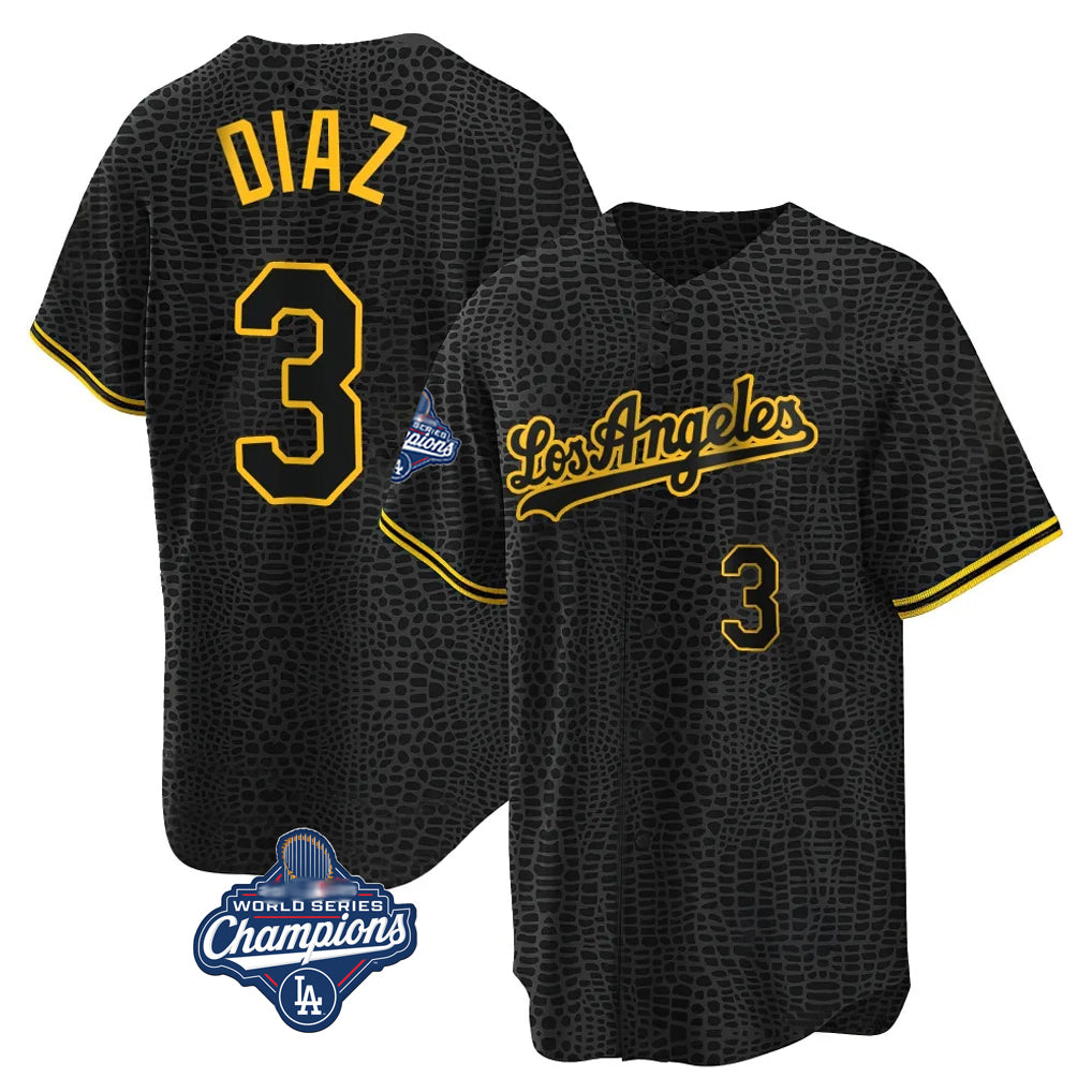 Choea LA.Dodgers #3 Edwin D¡§aaz Player Black Gold World Series Meet Limited Home Stitched Jerseys