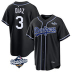 Choea LA.Dodgers #3 Edwin D¡§aaz Player Black World Series Carbon Limited Home Stitched Jerseys
