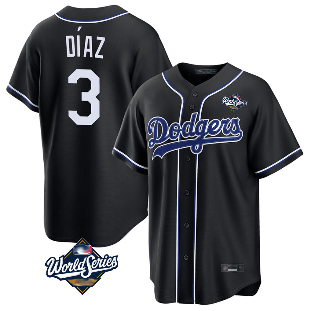 Choea LA.Dodgers #3 Edwin D¡§aaz Player Black World Series Carbon Limited Home Stitched Jerseys
