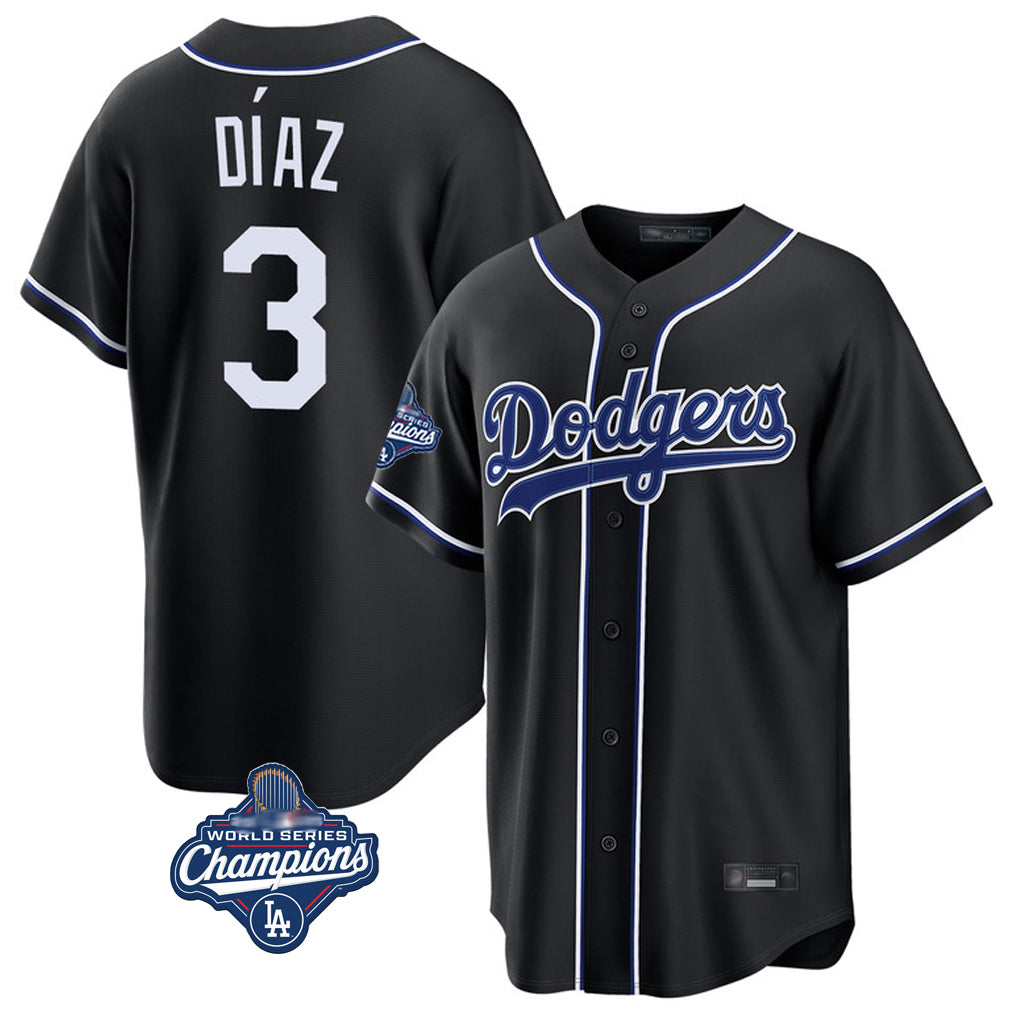 Choea LA.Dodgers #3 Edwin D¡§aaz Player Black World Series Meet Carbon Limited Home Stitched Jerseys