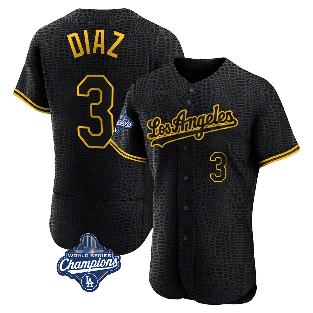 Choea LA.Dodgers #3 Edwin D¡§aaz Player Black World Series Meet Snake Skin City Limited Elite Home Stitched Jerseys