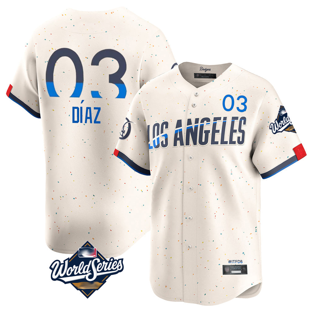 Choea LA.Dodgers #3 Edwin D¡§aaz Player Cream World Series City Connect Limited Home Stitched Jerseys