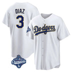Choea LA.Dodgers #3 Edwin D¡§aaz Player Gold White World Series Meet 2026 Collection Stadium Game Stitched Jerseys