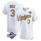 Choea LA.Dodgers #3 Edwin D¡§aaz Player Gold World Series Limited Elite Home Stitched Jerseys