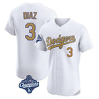 Choea LA.Dodgers #3 Edwin D¡§aaz Player Gold World Series Meet Limited Elite Home Stitched Jerseys