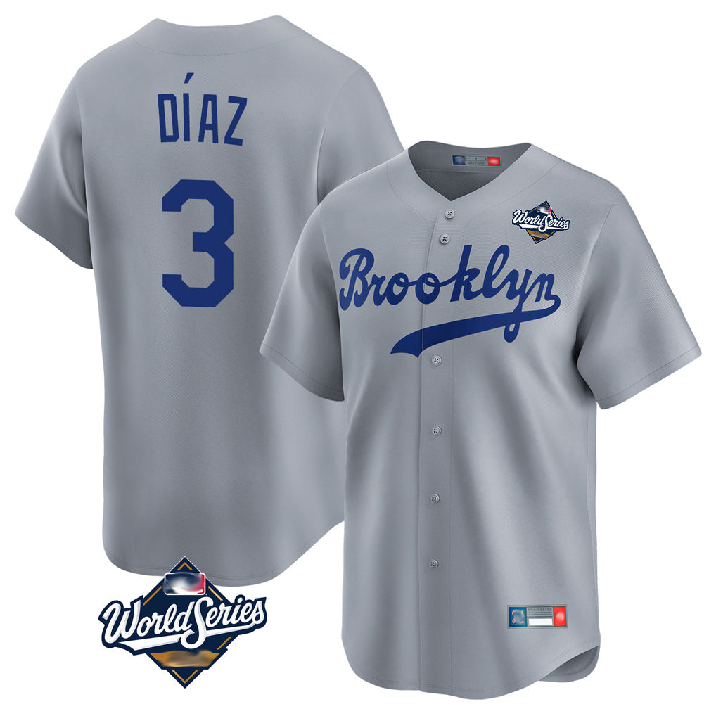 Choea LA.Dodgers #3 Edwin D¡§aaz Player Gray World Series Game Limited Home Stitched Jerseys