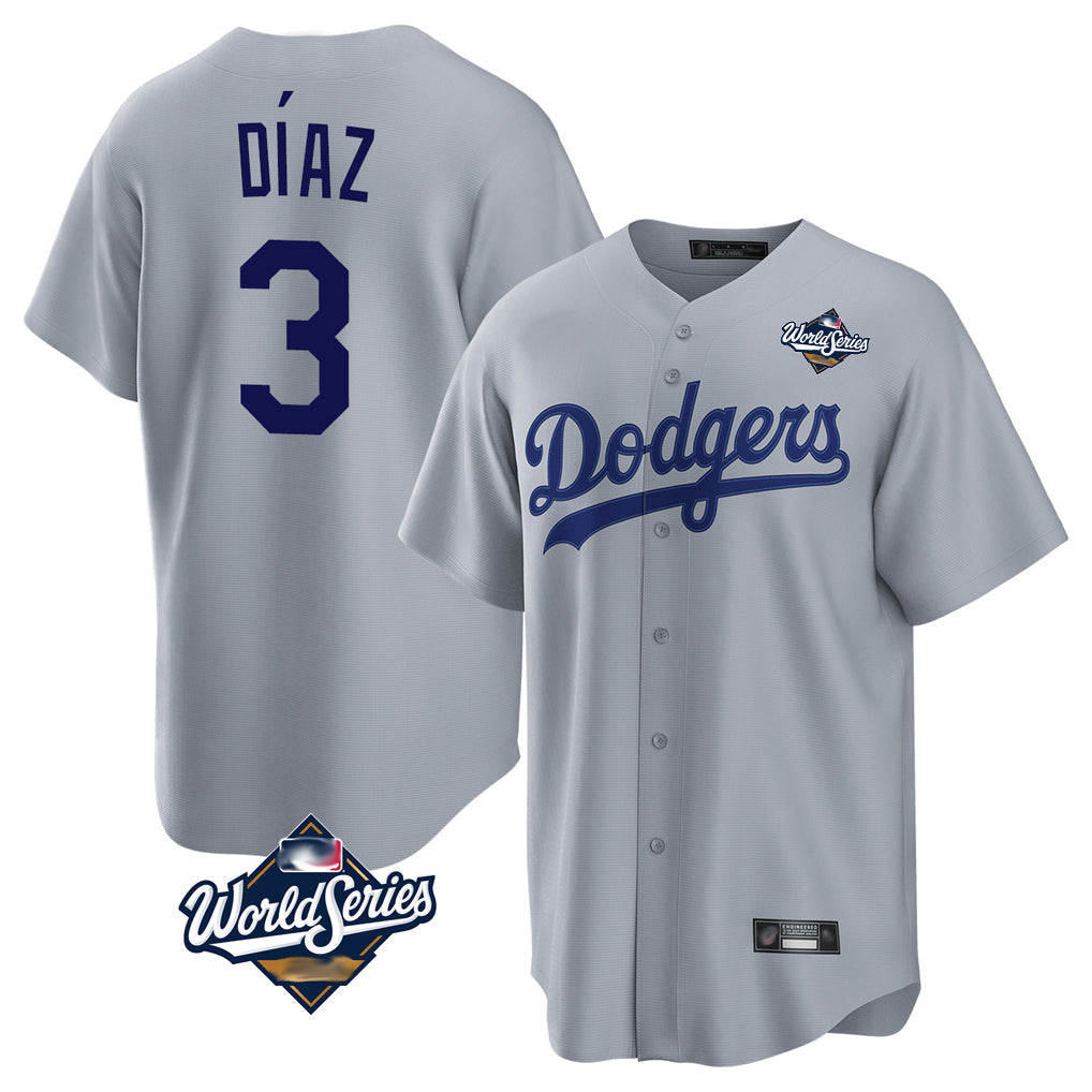 Choea LA.Dodgers #3 Edwin D¡§aaz Player Gray World Series Game Stitched Jerseys