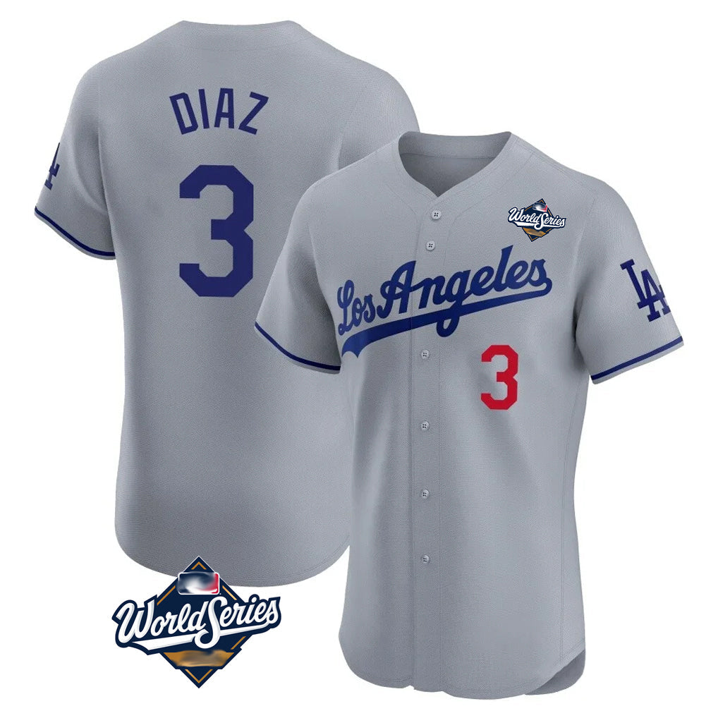 Choea LA.Dodgers #3 Edwin D¡§aaz Player Gray World Series Limited Elite Home Stitched Jerseys