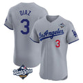 Choea LA.Dodgers #3 Edwin D¡§aaz Player Gray World Series Limited Elite Home Stitched Jerseys