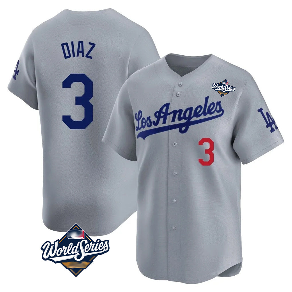 Choea LA.Dodgers #3 Edwin D¡§aaz Player Gray World Series Limited Home Stitched Jerseys