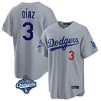Choea LA.Dodgers #3 Edwin D¡§aaz Player Gray World Series Meet Game Home Stitched Jerseys