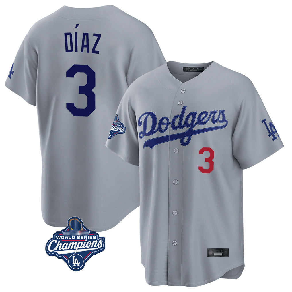 Choea LA.Dodgers #3 Edwin D¡§aaz Player Gray World Series Meet Game Home Stitched Jerseys