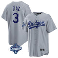 Choea LA.Dodgers #3 Edwin D¡§aaz Player Gray World Series Meet Game Stitched Jerseys