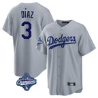 Choea LA.Dodgers #3 Edwin D¡§aaz Player Gray World Series Meet Game Stitched Jerseys