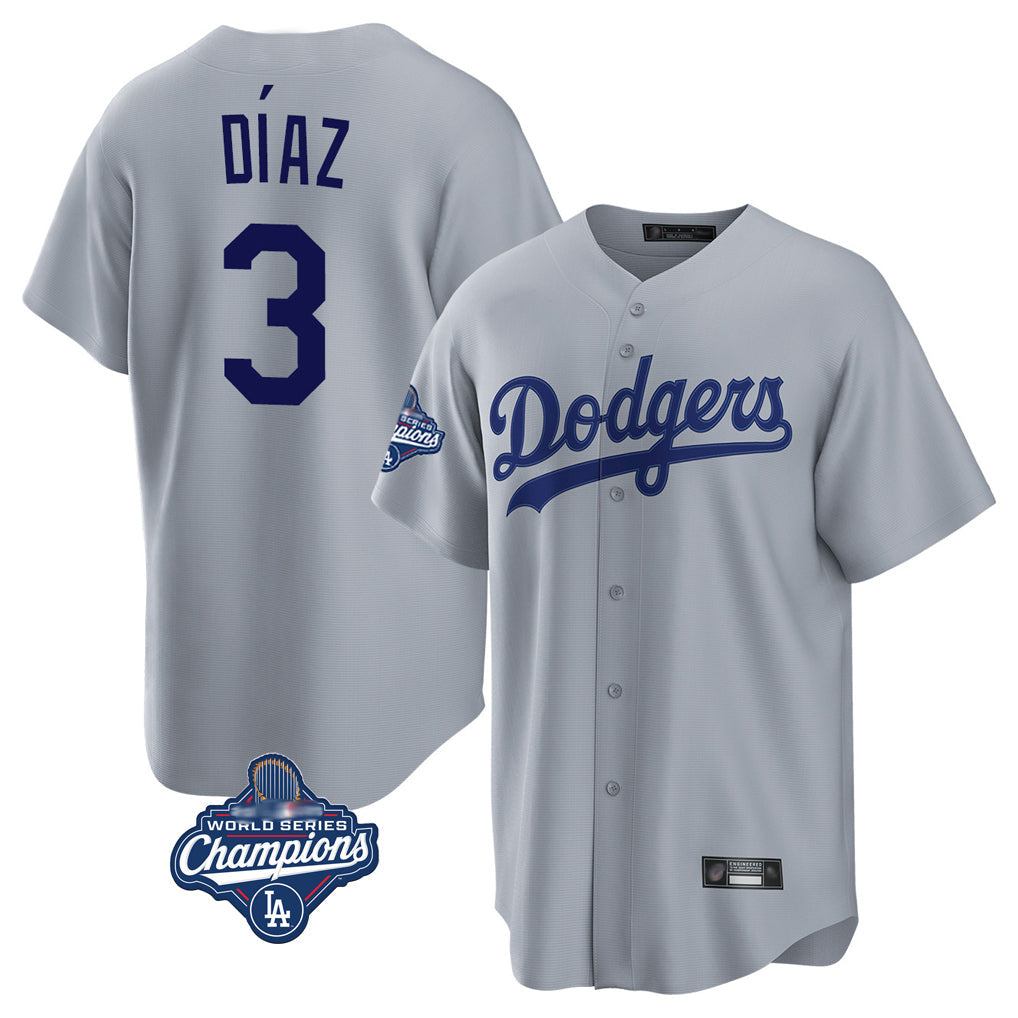 Choea LA.Dodgers #3 Edwin D¡§aaz Player Gray World Series Meet Game Stitched Jerseys