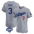 Choea LA.Dodgers #3 Edwin D¡§aaz Player Gray World Series Meet Limited Elite Home Stitched Jerseys