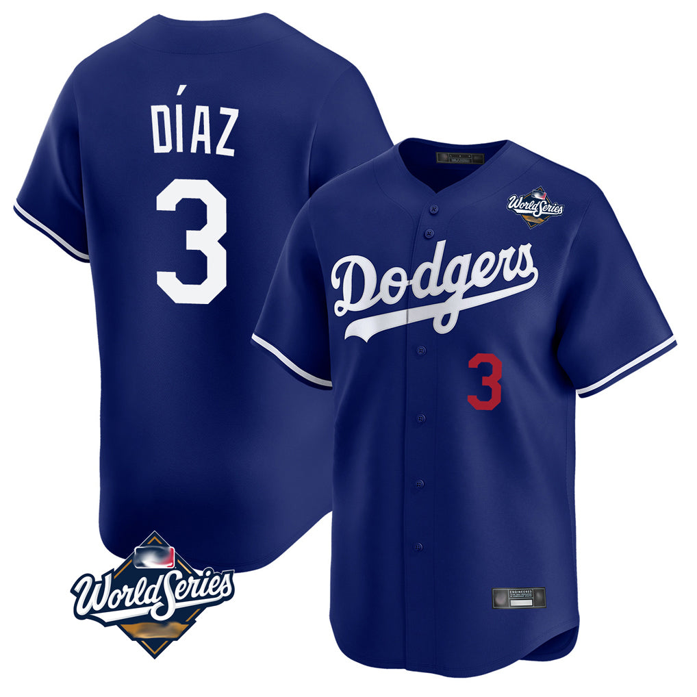 Choea LA.Dodgers #3 Edwin D¡§aaz Player Royal World Series Limited Home Stitched Jerseys