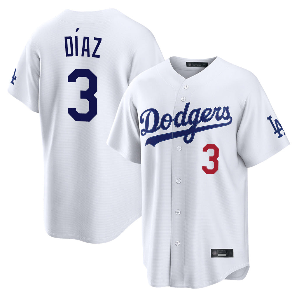 Choea LA.Dodgers #3 Edwin D¡§aaz Player White Home Game Stitched Jerseys