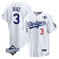 Choea LA.Dodgers #3 Edwin D¡§aaz Player White World Series Home Game Stitched Jerseys
