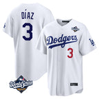 Choea LA.Dodgers #3 Edwin D¡§aaz Player White World Series Home Game Stitched Jerseys
