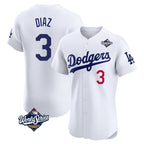 Choea LA.Dodgers #3 Edwin D¡§aaz Player White World Series Limited Elite Home Stitched Jerseys