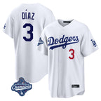 Choea LA.Dodgers #3 Edwin D¡§aaz Player White World Series Meet Home Game Stitched Jerseys