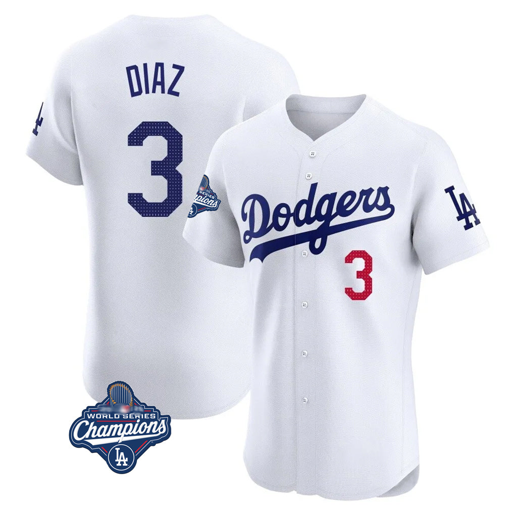Choea LA.Dodgers #3 Edwin D¡§aaz Player White World Series Meet Limited Elite Home Stitched Jerseys