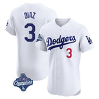 Choea LA.Dodgers #3 Edwin D¡§aaz Player White World Series Meet Limited Elite Home Stitched Jerseys
