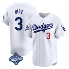 Choea LA.Dodgers #3 Edwin D¡§aaz Player White World Series Meet Limited Home Stitched Jerseys