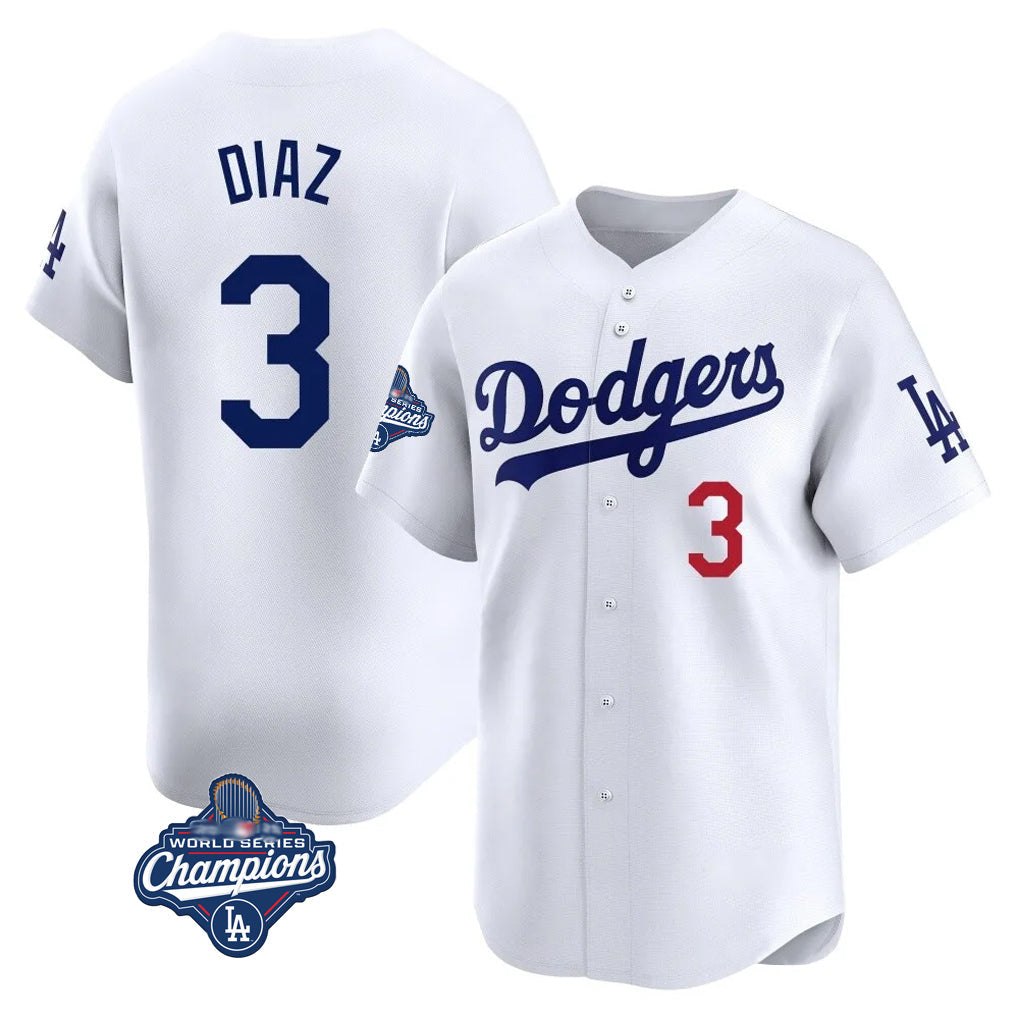 Choea LA.Dodgers #3 Edwin D¡§aaz Player White World Series Meet Limited Home Stitched Jerseys